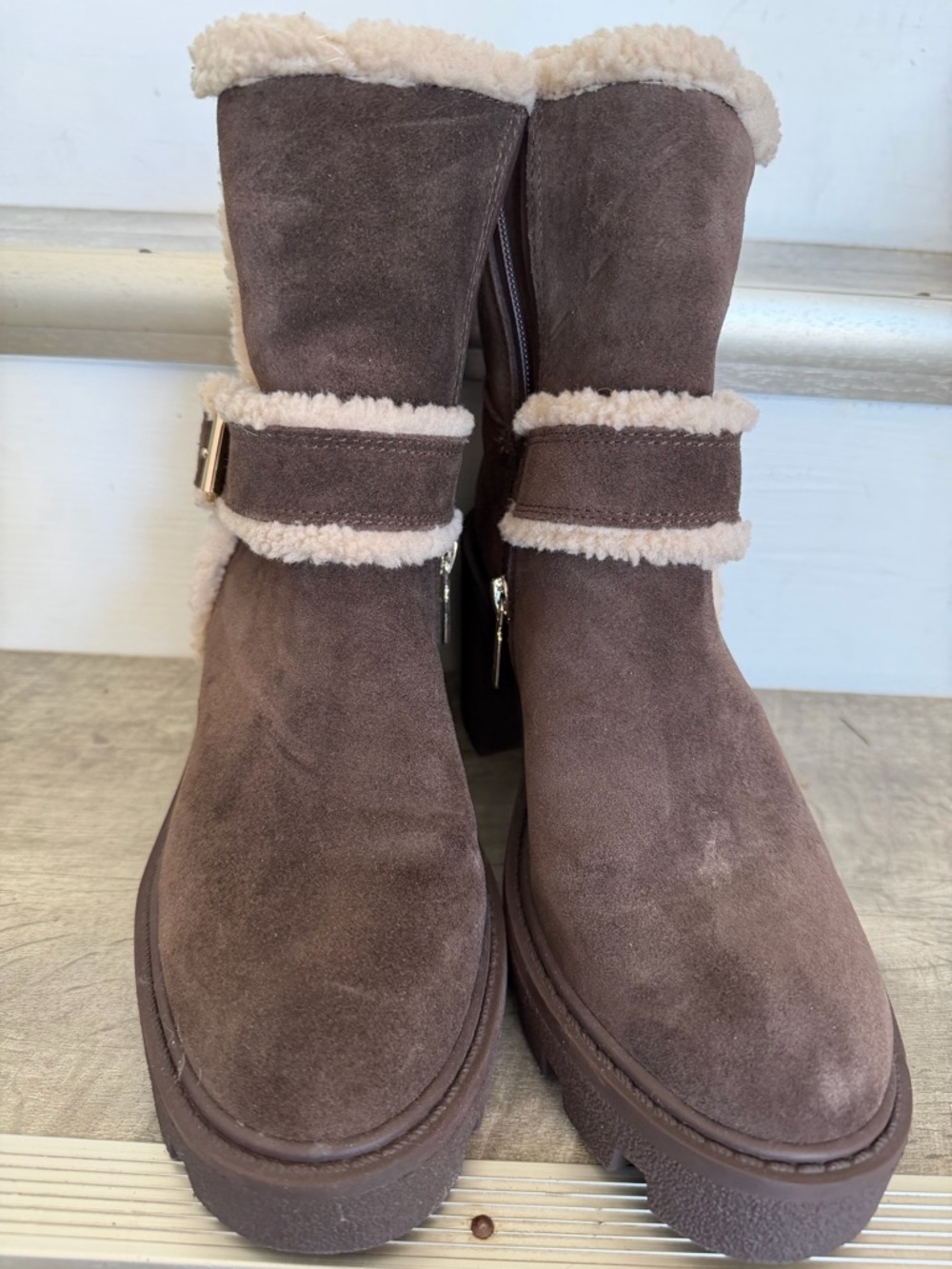 Blondo Brown Suede Faux-Fur Lined Ankle Boots
